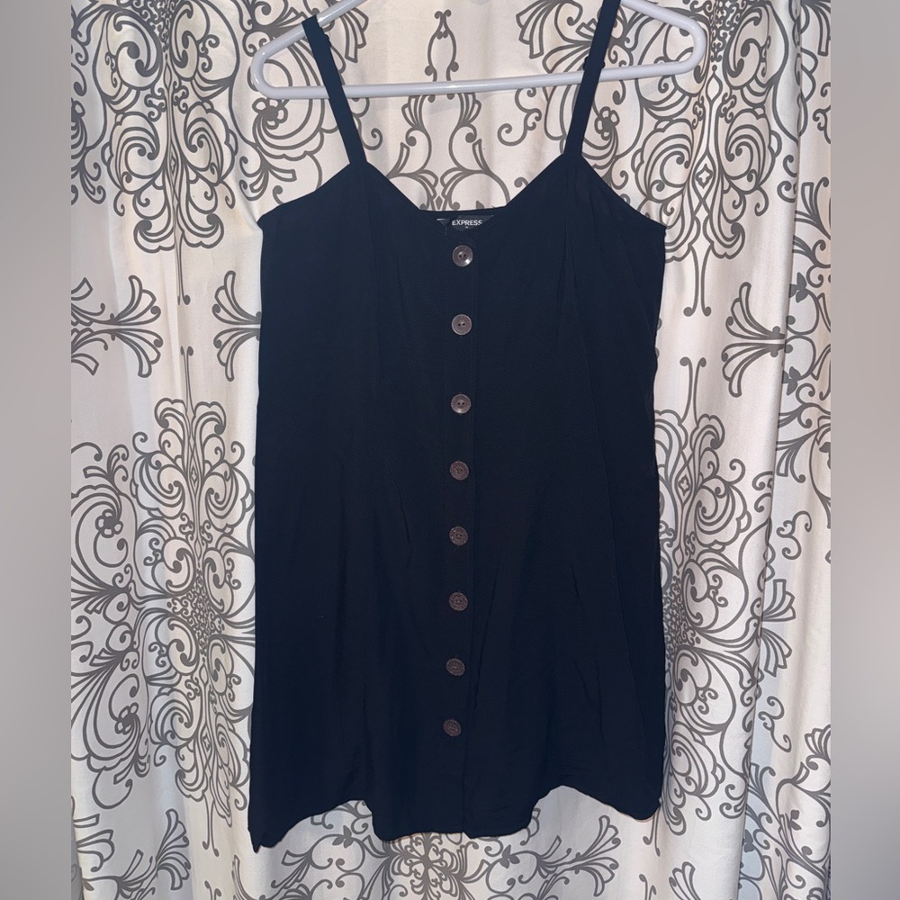 Express Black Flowy dress with Brown Button Detail